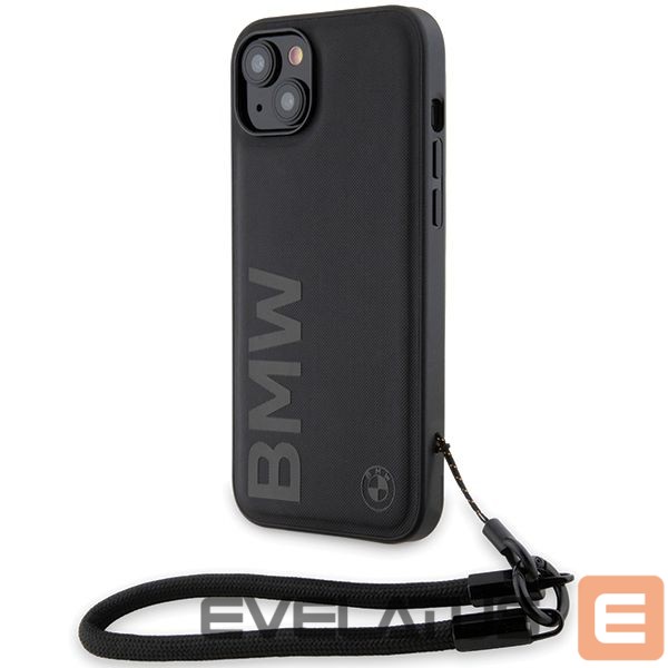 Tagakaaned BMW BMW Signature Leather Wordmark Cord case for iPhone 15 Plus / 14 Plus - black