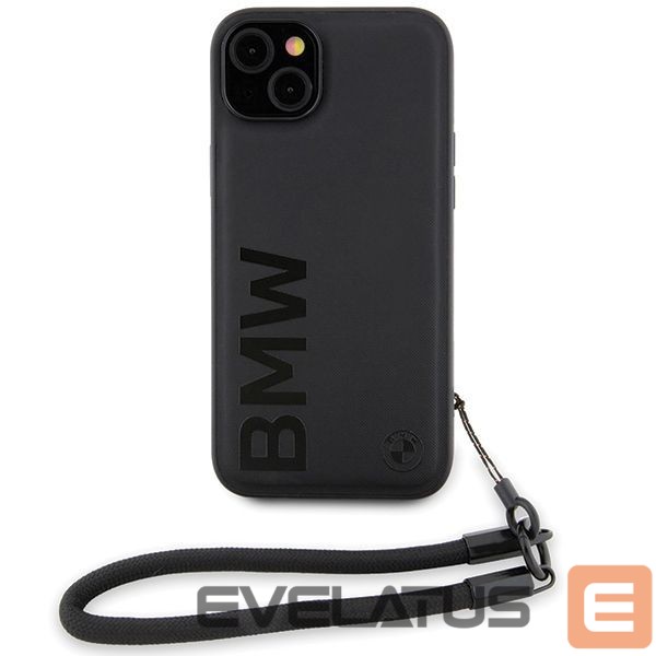 Tagakaaned BMW BMW Signature Leather Wordmark Cord case for iPhone 15 Plus / 14 Plus - black