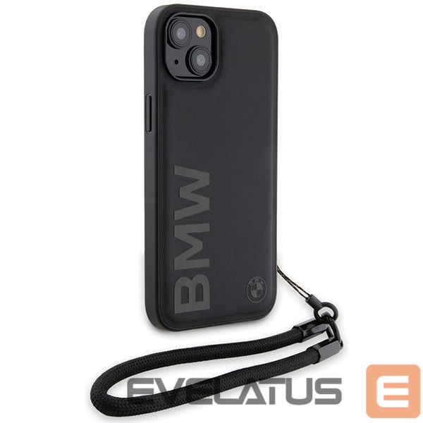 Tagakaaned BMW BMW Signature Leather Wordmark Cord case for iPhone 15 Plus / 14 Plus - black
