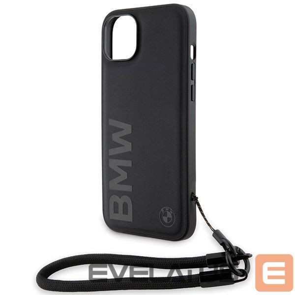 Tagakaaned BMW BMW Signature Leather Wordmark Cord case for iPhone 15 Plus / 14 Plus - black