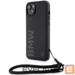 Tagakaaned BMW  BMW Signature Leather Wordmark Cord Case for iPhone 15/14/13 - Black 