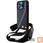Tagakaaned BMW  BMW M Edition Carbon Tricolor Lines & Strap case for iPhone 15 Pro Max - black 