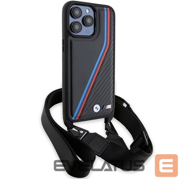 Tagakaaned BMW BMW M Edition Carbon Tricolor Lines & Strap case for iPhone 15 Pro Max - black