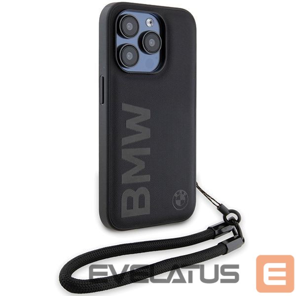 Tagakaaned BMW BMW Signature Leather Wordmark Cord case for iPhone 15 Pro Max - black