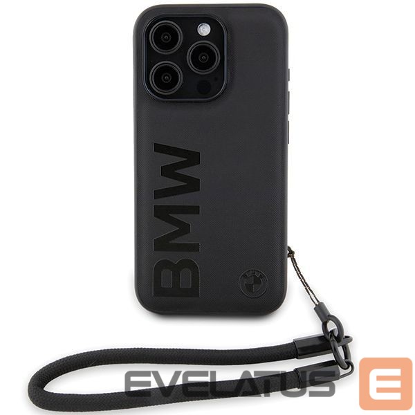 Tagakaaned BMW BMW Signature Leather Wordmark Cord case for iPhone 15 Pro Max - black