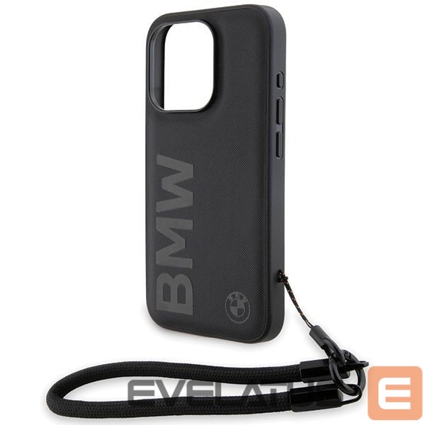 Tagakaaned BMW BMW Signature Leather Wordmark Cord case for iPhone 15 Pro Max - black