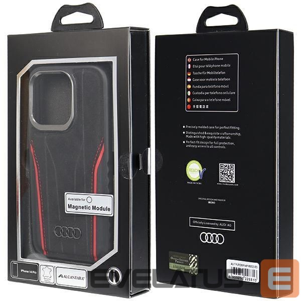 Muu telefoni lisavarustus Audi Audi Genuine Leather case with MagSafe for iPhone 14 Pro - black and red
