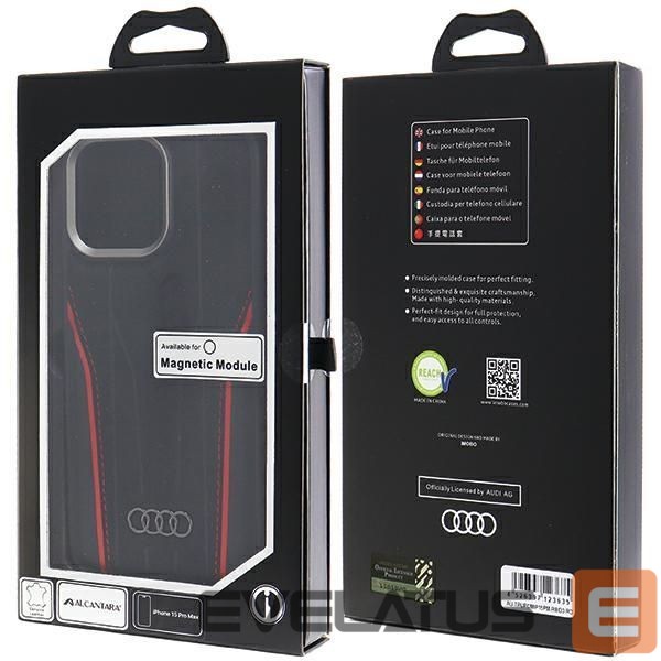 Muu telefoni lisavarustus Audi Audi Genuine Leather case with MagSafe for iPhone 15 Pro Max - black and red