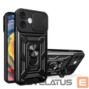 Tagakaaned Hurtel  Hybrid Armor Camshield iPhone 16 Plus Armored Case with Camera Cover and Stand - Black 