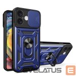 Tagakaaned Hurtel  Hybrid Armor Camshield iPhone 16 Plus Armored Case with Camera Cover and Stand - Blue 