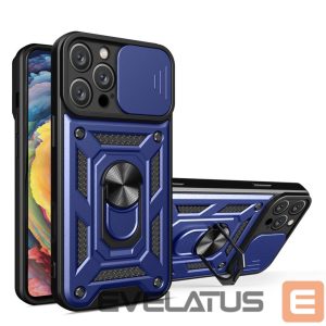 Tagakaaned Hurtel  Hybrid Armor Camshield iPhone 16 Pro Armored Case with Camera Cover and Stand - Blue 