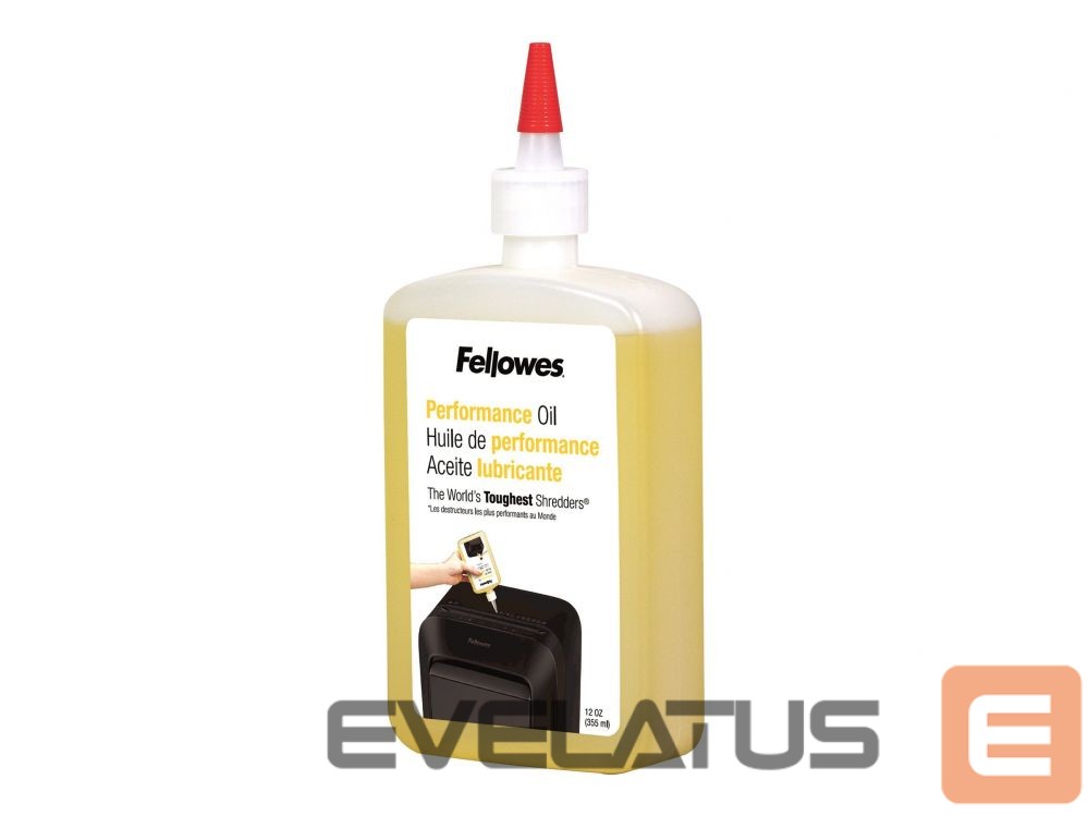 Kontoritarbed Fellowes | Shredder Oil 355 ml | For use with all cross-cut and micro-cut shredders. Oil shredder each time wastebasket is emptied or a minimum of twice a month. Plastic squeeze bottle with extended nozzle ensures complete coverage