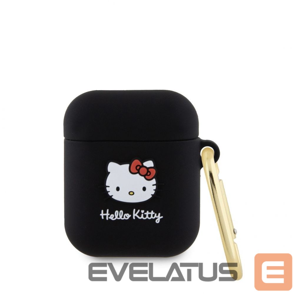 Korpus kõrvaklappidele Hello Kitty - Liquid Silicone 3D Kitty Head Logo Case for AirPods 1/2 Black