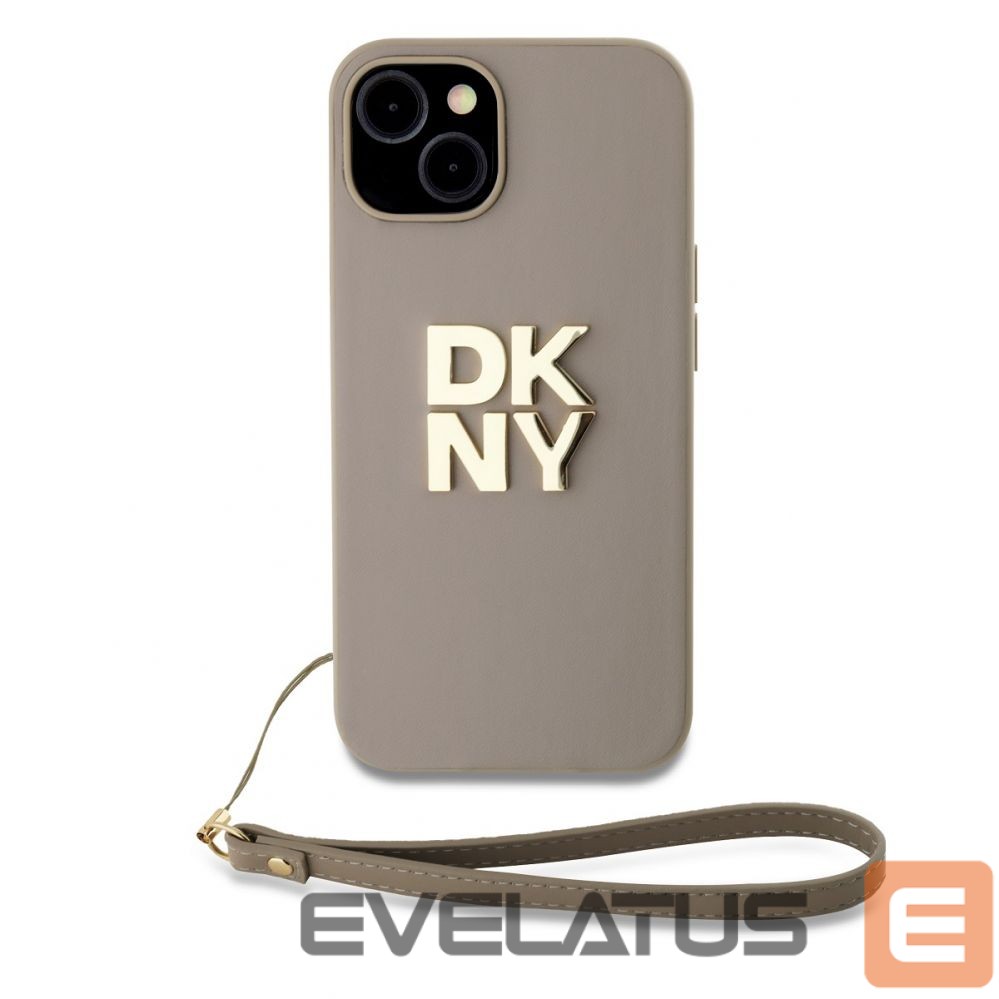 Tagakaaned DKNY Apple DKNY PU Leather Stack Logo Wrist Strap Case for iPhone 15 Beige