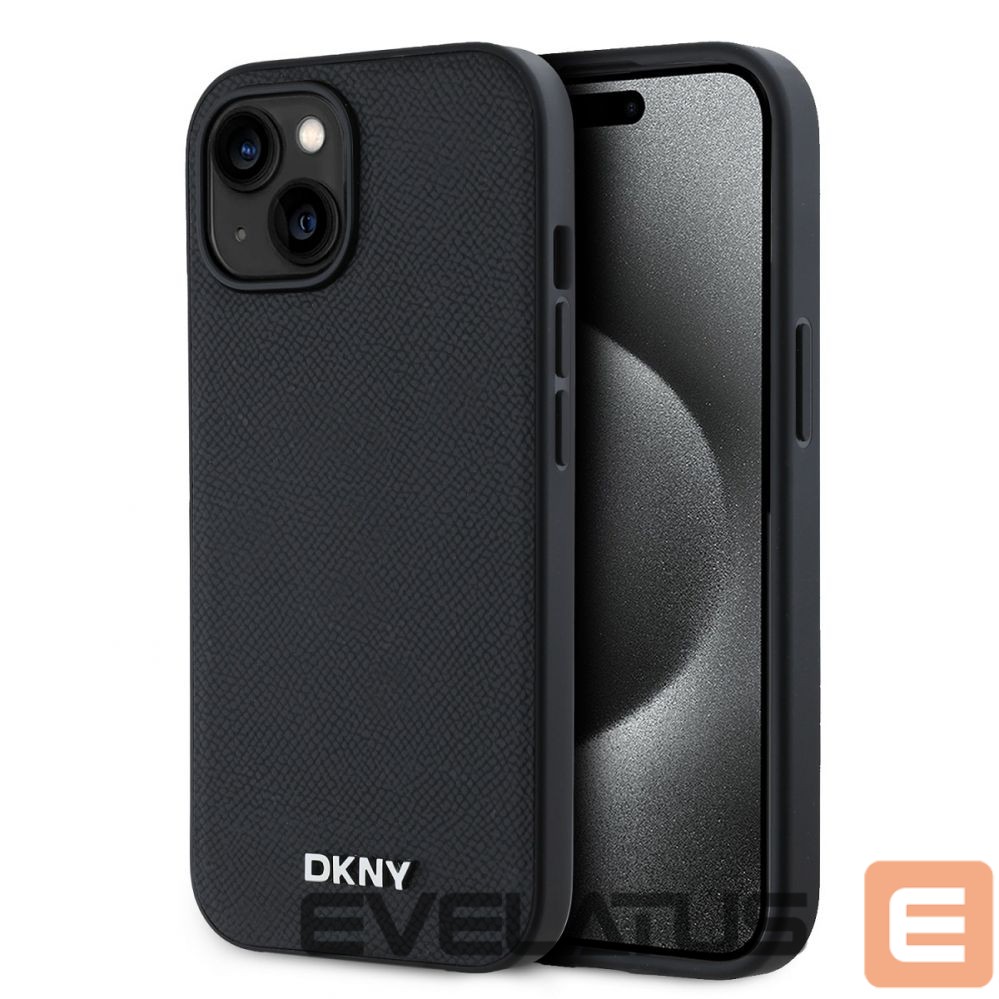 Tagakaaned DKNY - DKNY PU Leather Silver Metal Logo Magsafe Case for iPhone 15 Black