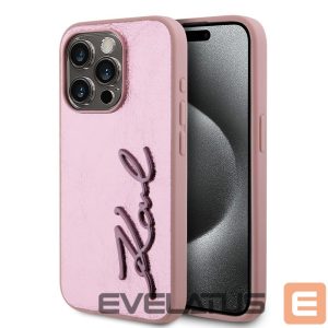 Tagakaaned Karl Lagerfeld - Karl Lagerfeld Wrinkled PU Signature Logo Case for iPhone 15 Pro Max Pink 