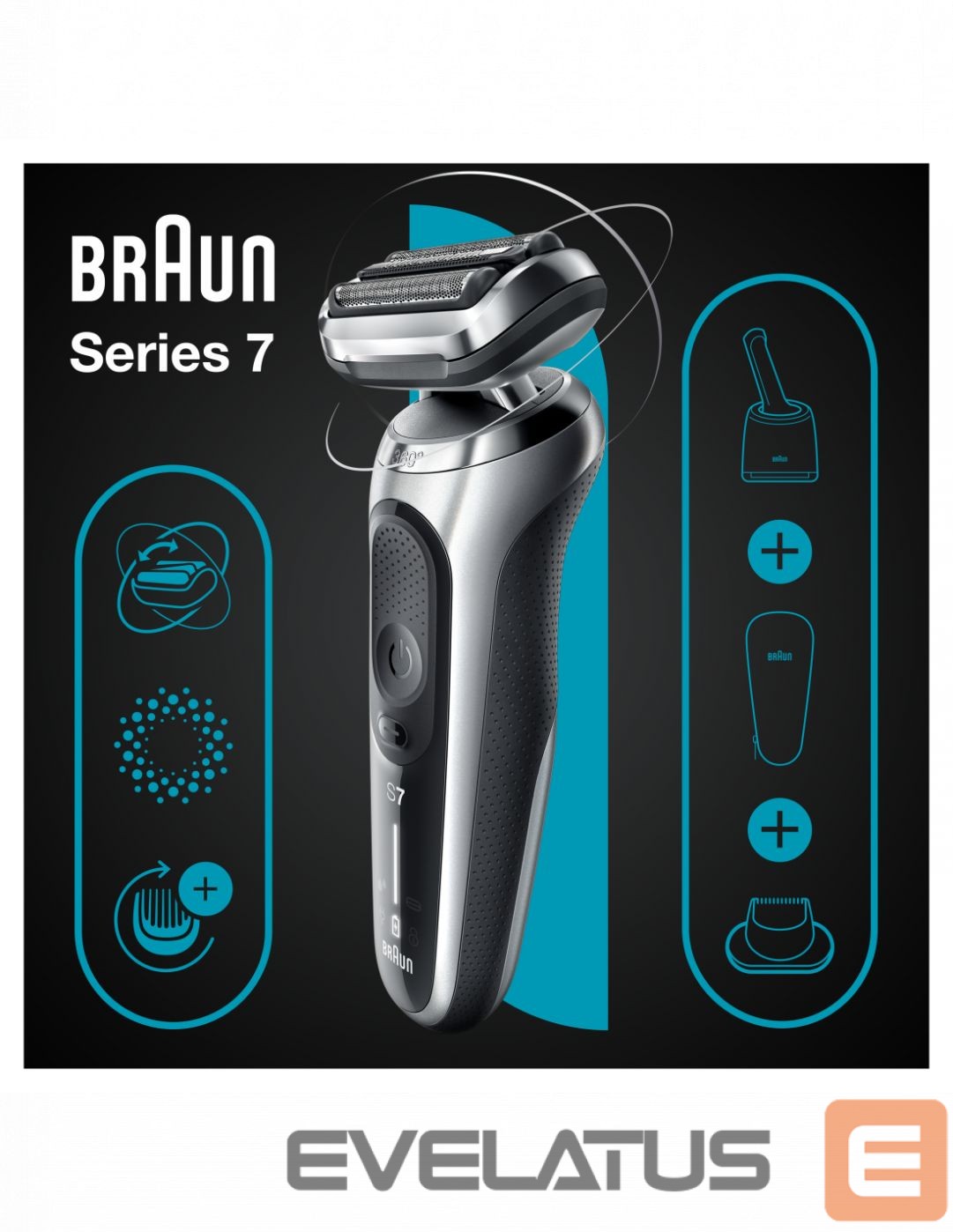 Raseerijad Braun Shaver 71-S7200cc Operating time (max) 50 min, Wet & Dry, Silver/Black