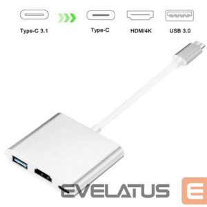 Üleminek iLike  HD1 3in1 USB-C (Type-C) Plug to HDMI 4K / USB 3.0 / USB-C Female Audio & Video Cable Adapter Silver