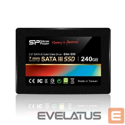 Kõvaketas SSD Silicon power Slim S55 240 GB, SSD interface SATA, Write speed 450 MB/s, Read speed 550 MB/s