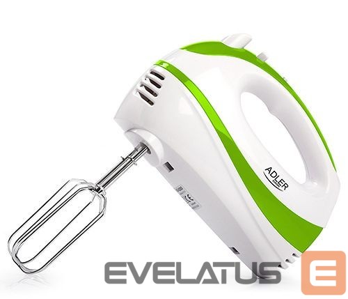 Mikserid ja blenderid Adler Mixer AD 4205 g Hand Mixer, 300 W, Number of speeds 5, Turbo mode, White/Green