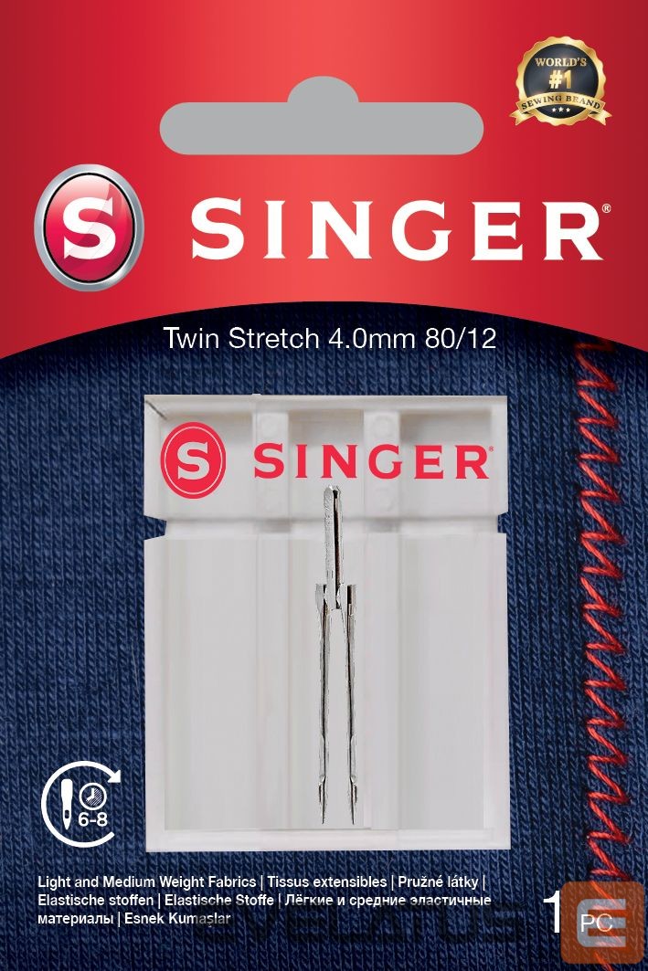 Filtrid ja tarvikud Singer Twin Stretch Needle, Decorative, 4.0 80/12 1PK