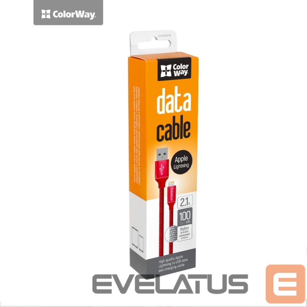 Kontroller ColorWay Data Cable Apple Lightning Charging cable, Fast and safe charging; Stable data transmission, Red, 1 m