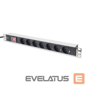 Kaitselüliti Digitus  Aluminum outlet strip with switch  	DN-95402 Sockets quantity 7, 7x safety outlets 250VAC 50/60Hz / 16A / 4000W, 1U Aluminum PDU, rackmountable 