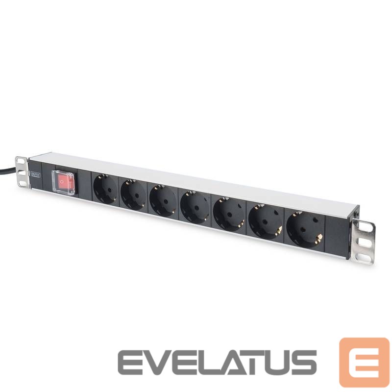 Kaitselüliti Digitus Aluminum outlet strip with switch DN-95402 Sockets quantity 7, 7x safety outlets 250VAC 50/60Hz / 16A / 4000W, 1U Aluminum PDU, rackmountable