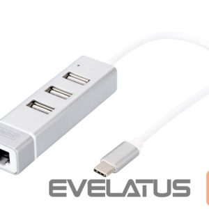 Muu arvutitarvik Digitus  USB Type-C 3-Port Hub + Fast Ethernet LAN Adapter 