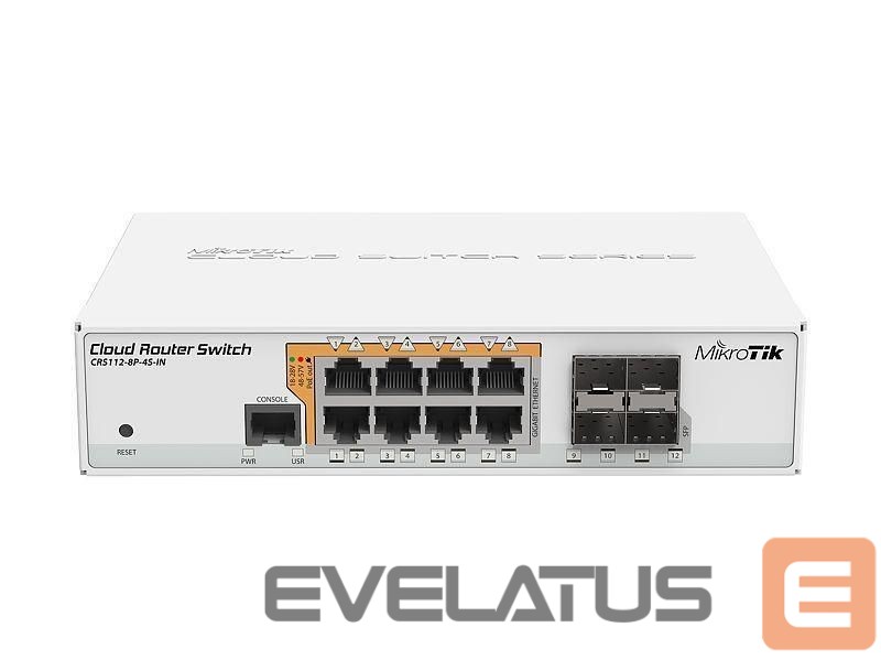 Võrgulülitid Mikrotik Switch||8x10Base-T / 100Base-TX / 1000Base-T|4xSFP|1xConsole|CRS112-8P-4S-IN