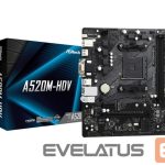 AMD protsessori emaplaat Asrock  Mainboard||AMD A520|SAM4|MicroATX|1xPCI-Express 3.0 1x|1xPCI-Express 3.0 16x|1xM.2|Memory DDR4|Memory slots 2|1x15pin D-sub|1xDVI|1xHDMI|2xAudio-In|1xAudio-Out|2xUSB 2.0|4xUSB 3.2|1xPS/2|1xRJ45|A520M-HDV 