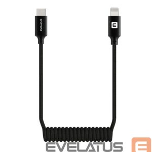 Kaabel Evelatus  AutoSpring Coiled Cable USB C to Lightning connector  1.2M black cable 