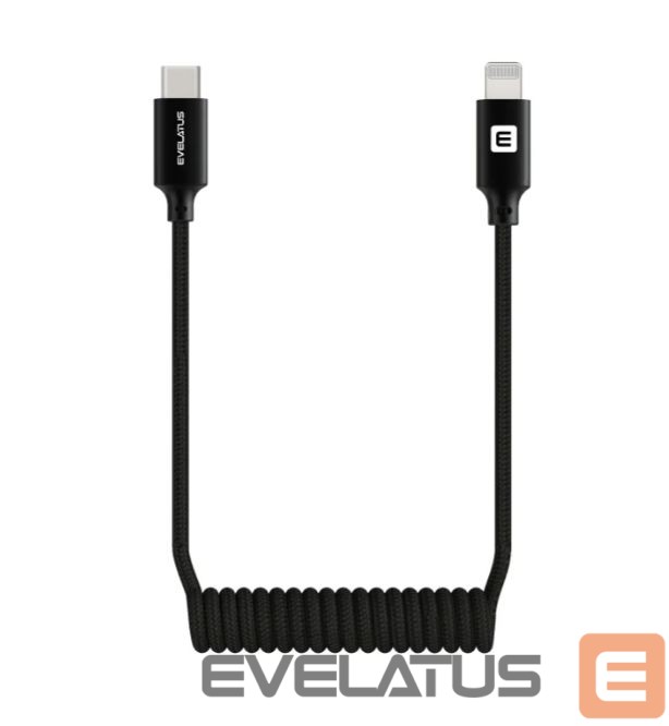 Kaabel Evelatus AutoSpring Coiled Cable USB C to Lightning connector 1.2M black cable