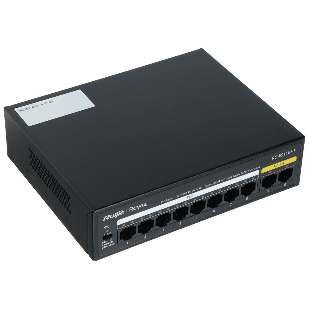 Koduelektroonika Ruijie Komutators Ruijie RG-ES110F-P 8-Port 10/100Mbps PoE+ 110W 2-Port 10/100Mbps Unmanaged