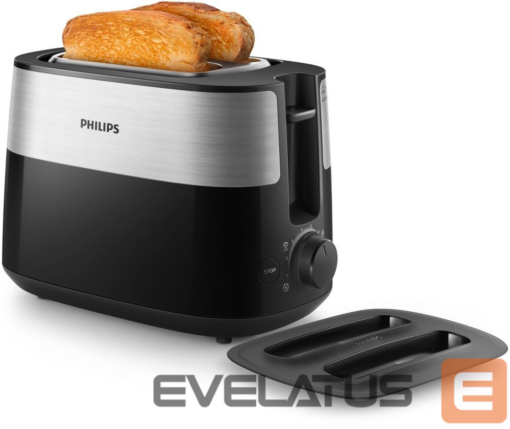 Röster Philips Toaster HD2517/90 Daily Collection Power 830 W, Number of slots 2, Housing material Plastic, Black/Stainless Steel