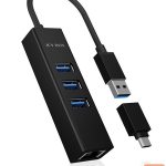 Ruuterid Raidsonic  4 Port Hub with USB 3.0 Type-A, Type-C, Gigabit LAN Icy Box IB-HUB1419-LAN Black 