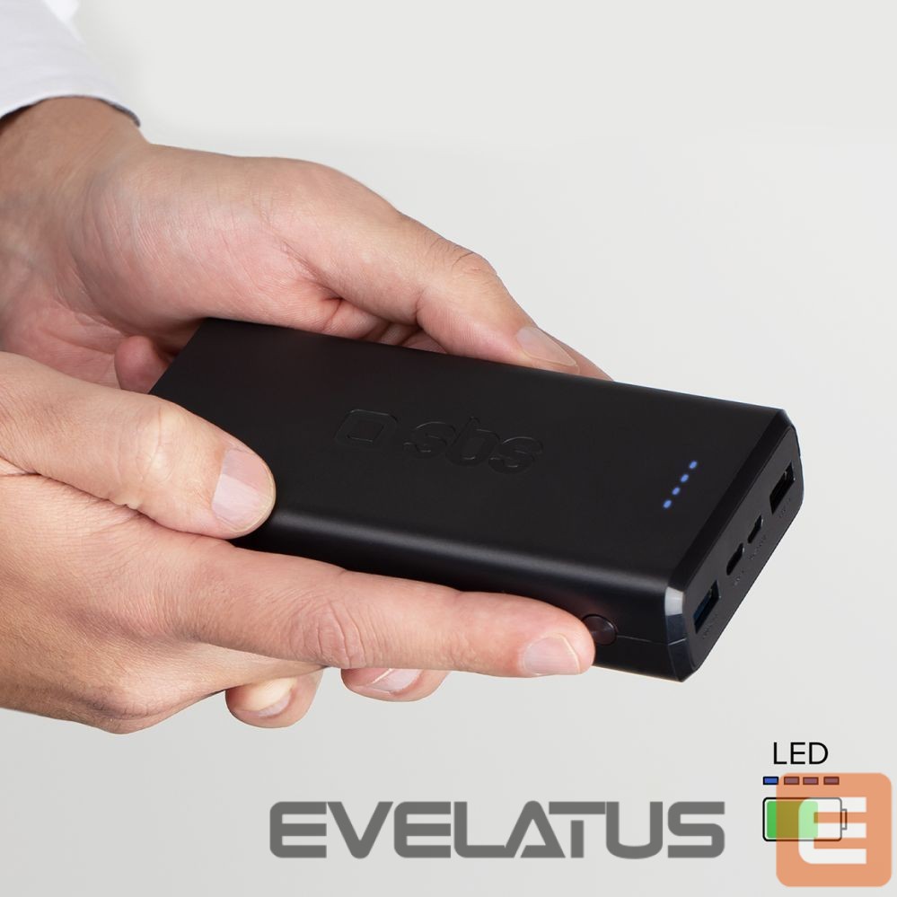 Väline aku SBS Powerbank Puro Fast 20000 mAh 2x USB-A + 1x USB-C - black