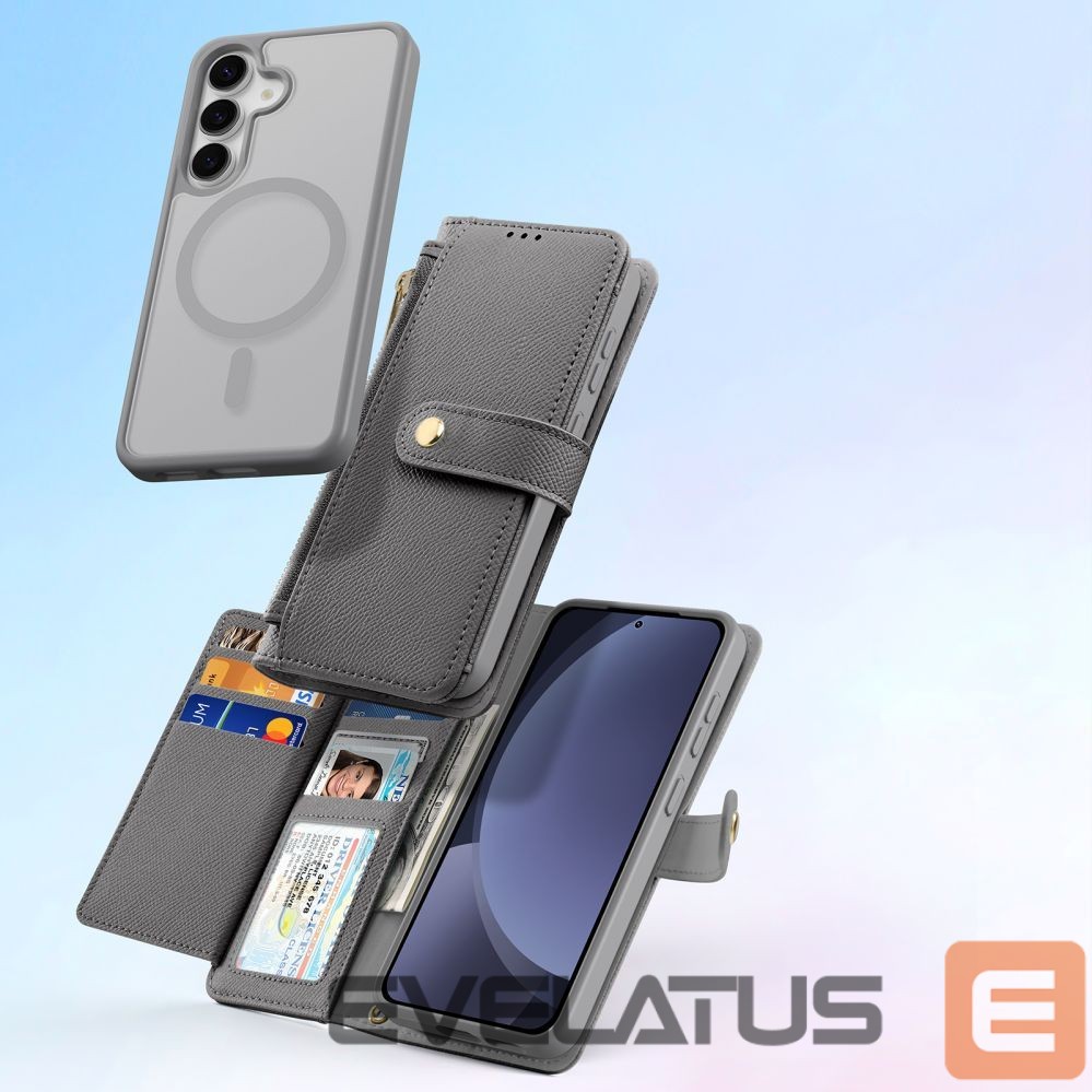 Tagakaaned Dux Ducis Dux Ducis Lawa Leather Case for Samsung Galaxy S25+ with Detachable Magnetic Wallet - Gray