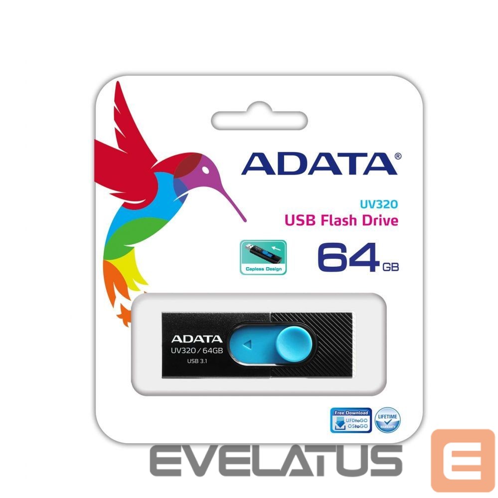 Mälupulk ADATA AUV320 64GB USB Flash Drive, Black/Blue