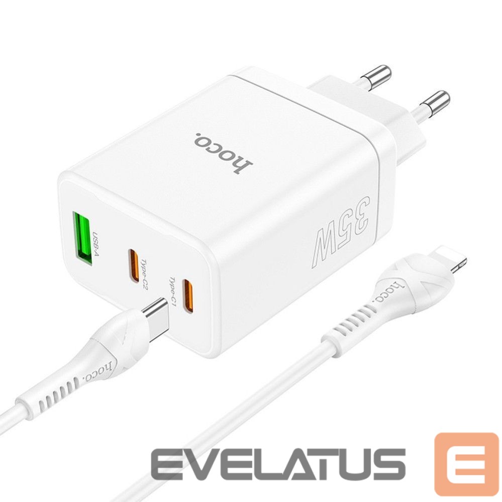 Adaptrid Hoco Phone charger Hoco 2 x USB C + USB A QC3.0 PD 3A 35W + cable USB C to Lightning N33 white