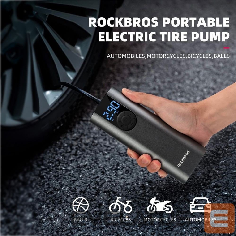 Jalgratta tarvik Rockbros Rockbros 42720001001 Electric Bike Pump with LED Display + USB-C - USB-A Cable - Black