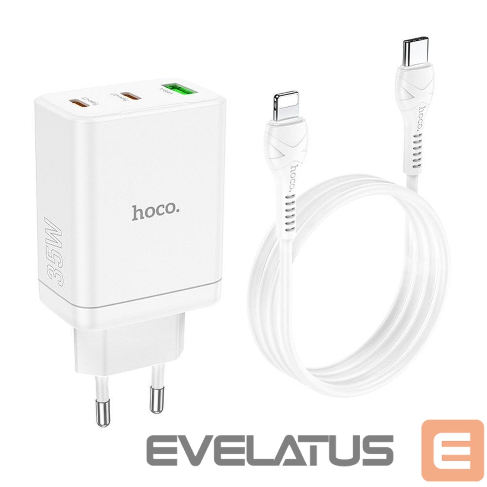 Adaptrid Hoco Phone charger Hoco 2 x USB C + USB A QC3.0 PD 3A 35W + cable USB C to Lightning N33 white