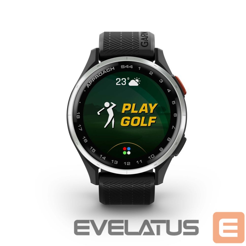 Nutikell Garmin Approach S44 Silver Aluminium Bezel with Black Silicone Band