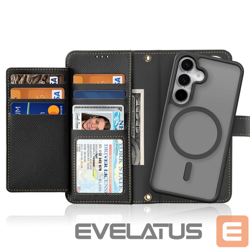 Tagakaaned Dux Ducis Dux Ducis Lawa Leather Case for Samsung Galaxy S25+ with Detachable Magnetic Wallet - Black