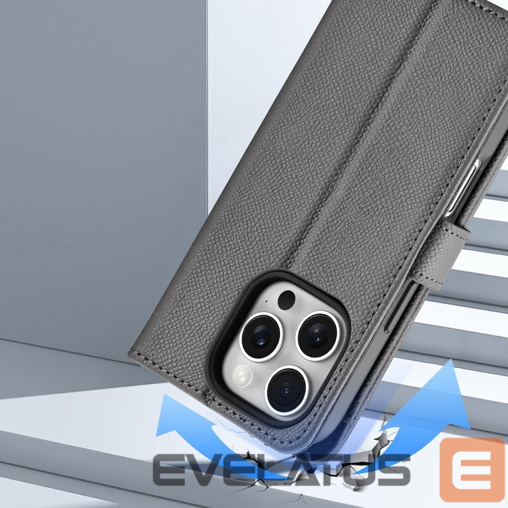 Tagakaaned Dux Ducis Dux Ducis Lawa iPhone 16 Pro Leather Case with Detachable Magnetic Wallet - Gray