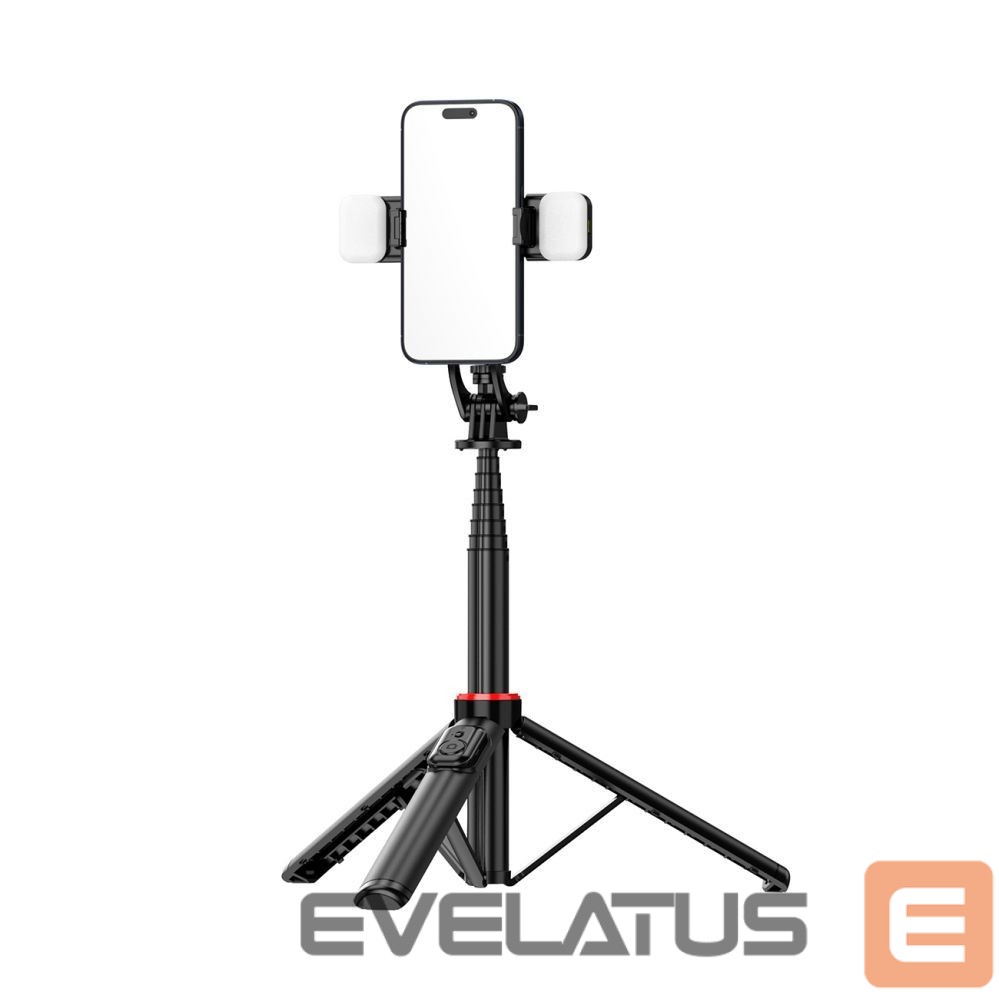 Kaameratarvik Hurtel Selfie stick WC12YDS 1.3m aluminum alloy telescopic tripod with dual lamp and phone holder - black