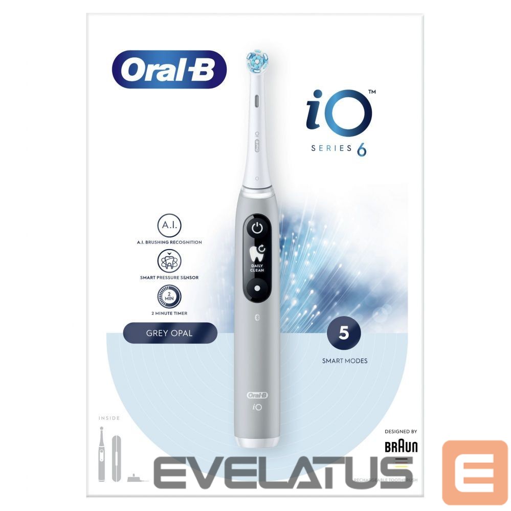 Hambahari Oral-B Toothbrush iO Series 6 Rechargeable, For adults, Number of brush heads included 1, Number of teeth brushing modes 5, Grey Opal