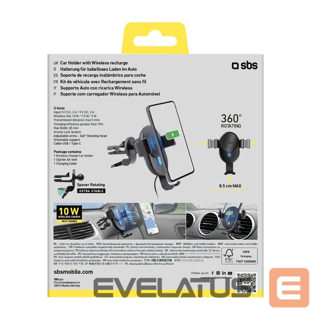Dokkimisjaamad SBS Smartphone holder with inductive charger SBS TESUPWIR10CLIPSTG 10W - black