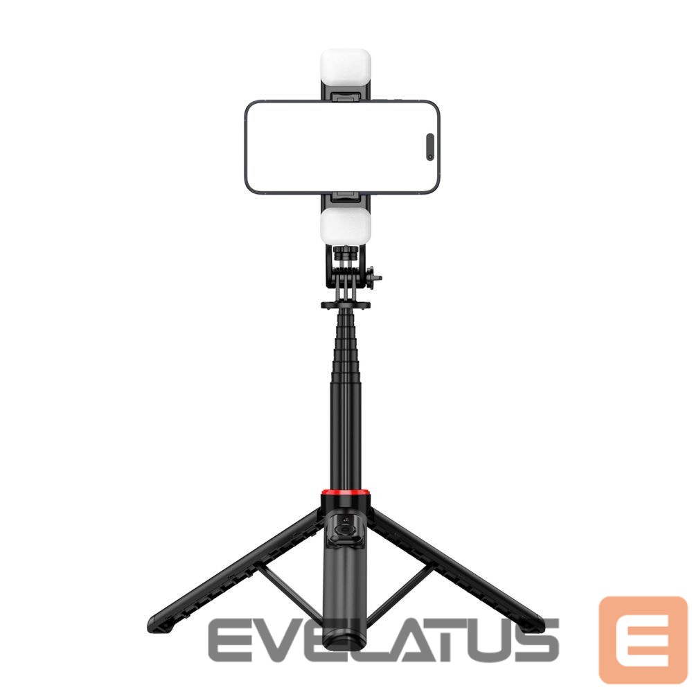 Kaameratarvik Hurtel Selfie stick WC12YDS 1.3m aluminum alloy telescopic tripod with dual lamp and phone holder - black