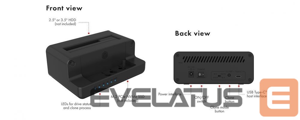 Muu arvutitarvik Raidsonic Icy Box IB-2914MSCL-C31 Docking and cloning station for M.2 NVMe SSD & 2.5''/3.5'' SATA SSD/HDD